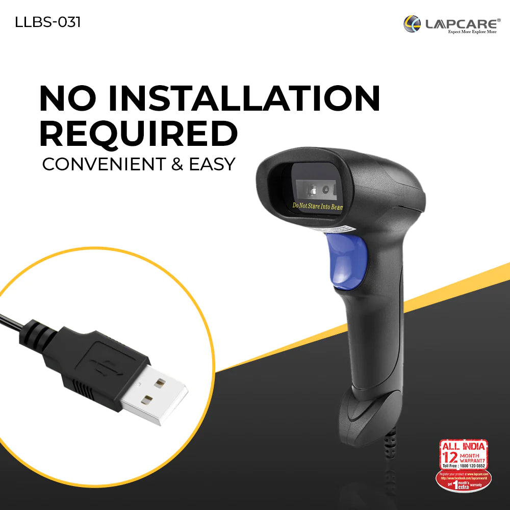 Lapcare 2D Wired Laser Barcode Scanner BIS Approved,High Speed for POS System Supermarket,CMOS Image Sensor,