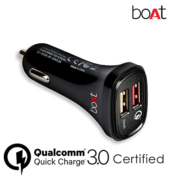 boAt Dual Port Rapid Car Charger Qualcomm 3.0 QC Charge Smart Charging (Black)
