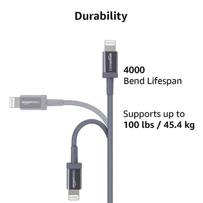 Amazon Basics MFI Certified 1.8M USB-C To Lightning Aluminum With Nylon Braided Charging Cable (Grey)