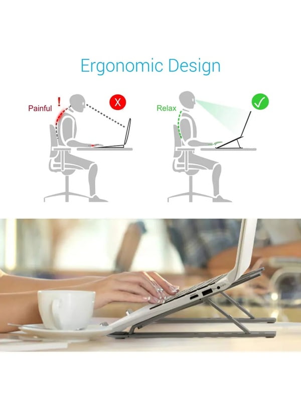 Portronics My Buddy K Portable Laptop Stand with Adjustable Height, Foldable, OverHeating Protection for Laptops & MacBooks (Grey)