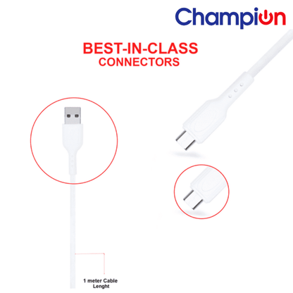 Buy 1 Get 1 Free Champion Micro Data Cable White (Pack of 2)