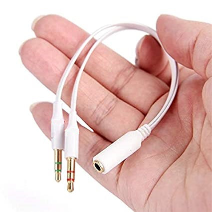 Audio Spliter Cable 3.5 mm for Computer 2 Male to 1 Female 3.5mm Headphone Mic Audio (White)
