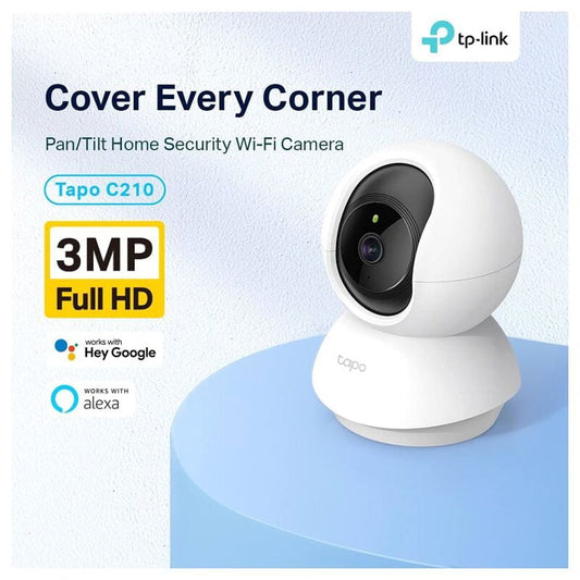 TP-Link Tapo C210 Pan/Tilt Home Wi-Fi Security Smart Camera, 360 Degree Rotational Views 3MP (White)
