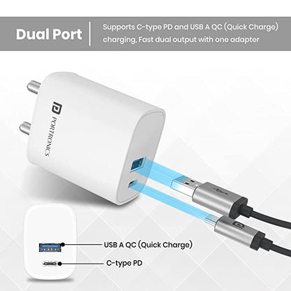 Portronics Adapto 30 30W Dual Output (Type C + USB A) Mobile Adapter