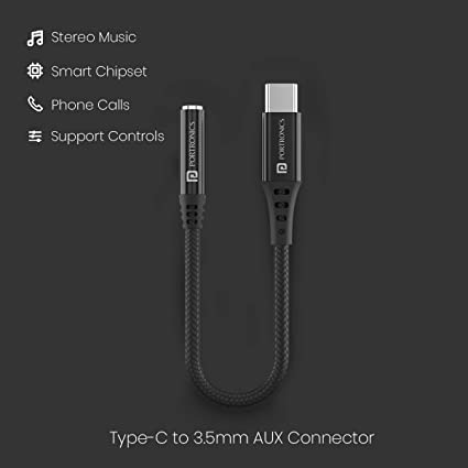Portronics iKonnect C II Type C to 3.5mm Auxiliary Connector Compatible with Type C Enabled Devices