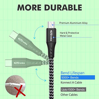 Portronics Konnect A 3A Fast Charging Nylon Braided Micro USB Cable for Android with Data Sync 2Mtr