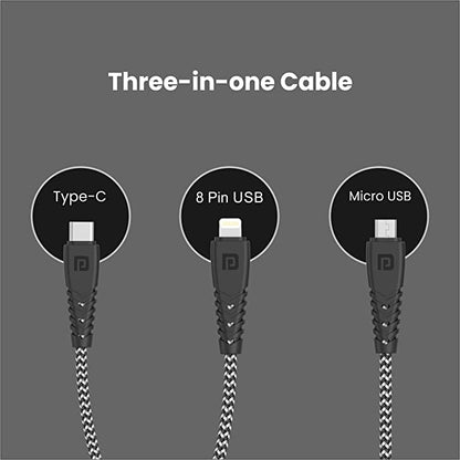 Portronics Konnect Spydr 31 3-in-1 Multi Functional with 3.0A Output Tangle Resistant, 1.2M Nylon Braided