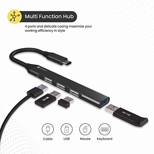 Portronics Mport 31C USB C Hub (4-in-1), Type C Multiport Adapter with 1 x USB 3.0 & 3 x USB 2.0 Ports, up to 5 Gbps High Speed Data Transfer (Grey)