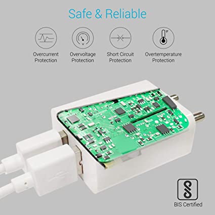 Portronics Adapto 488 Quick Charger USB Adapter,2.4A Dual USB Port + Micro USB Cable for All iOS & Android Devices (White)