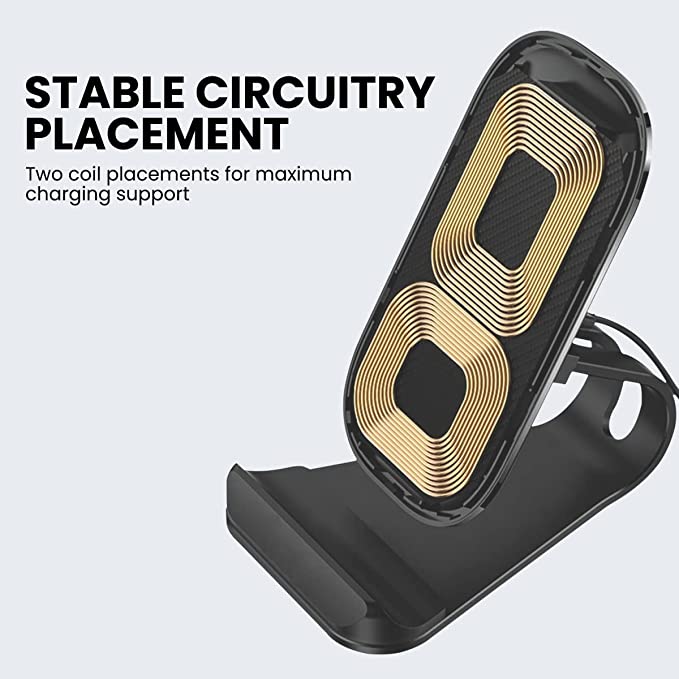 Portronics Freedom 15 Desktop Wireless Charger with 15W, Double Coil, Non-Slip, Optional Charging Angle for Cellular Phones