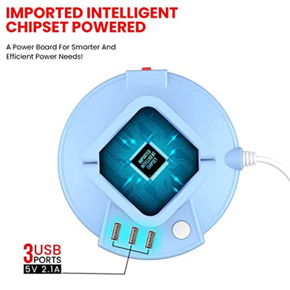 Portronics Power Plate 9 with 3 USB Ports & 8 Power Sockets, 2500W Output, 2.1A USB Charging, 3M Cord (Blue)