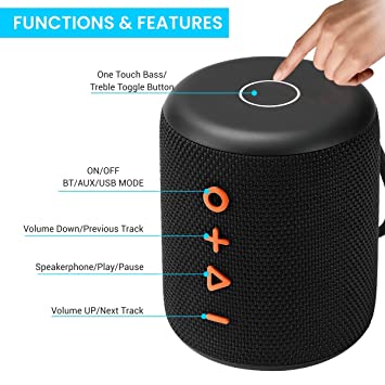 Portronics SoundDrum Plus 15W POR-1040 Bluetooth 5.0 Portable Stereo Speaker With in-Built Mic, 3.5mm Aux, 2500mAh Battery (Black)