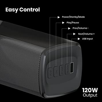 Portronics Pure Sound 101 Soundbar with Wired Woofer 120W 2.1 Channel I Bluetooth V5.0