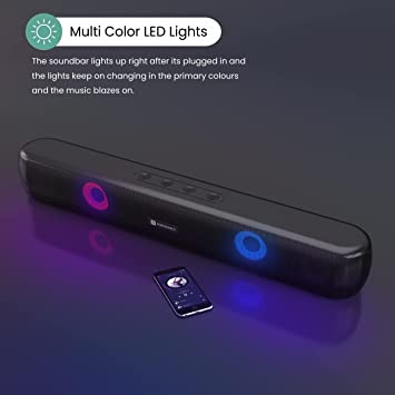 Portronics Decibel 21 10W Wireless Bluetooth Soundbar with LED Lights, TWS Function, Built-in Mic (Black)