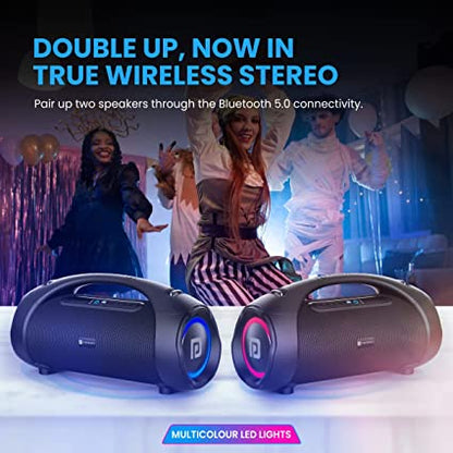 Portronics Dash 12 60W Wireless Bluetooth Party Speaker with Wired Karaoke Mic, TWS Function, Multicolor LED Light