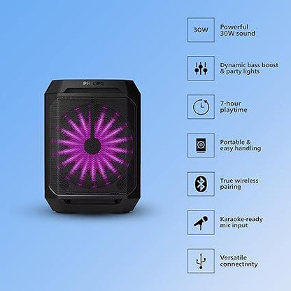 Philips TAX2208 Bluetooth Party Speaker, 30W, Black