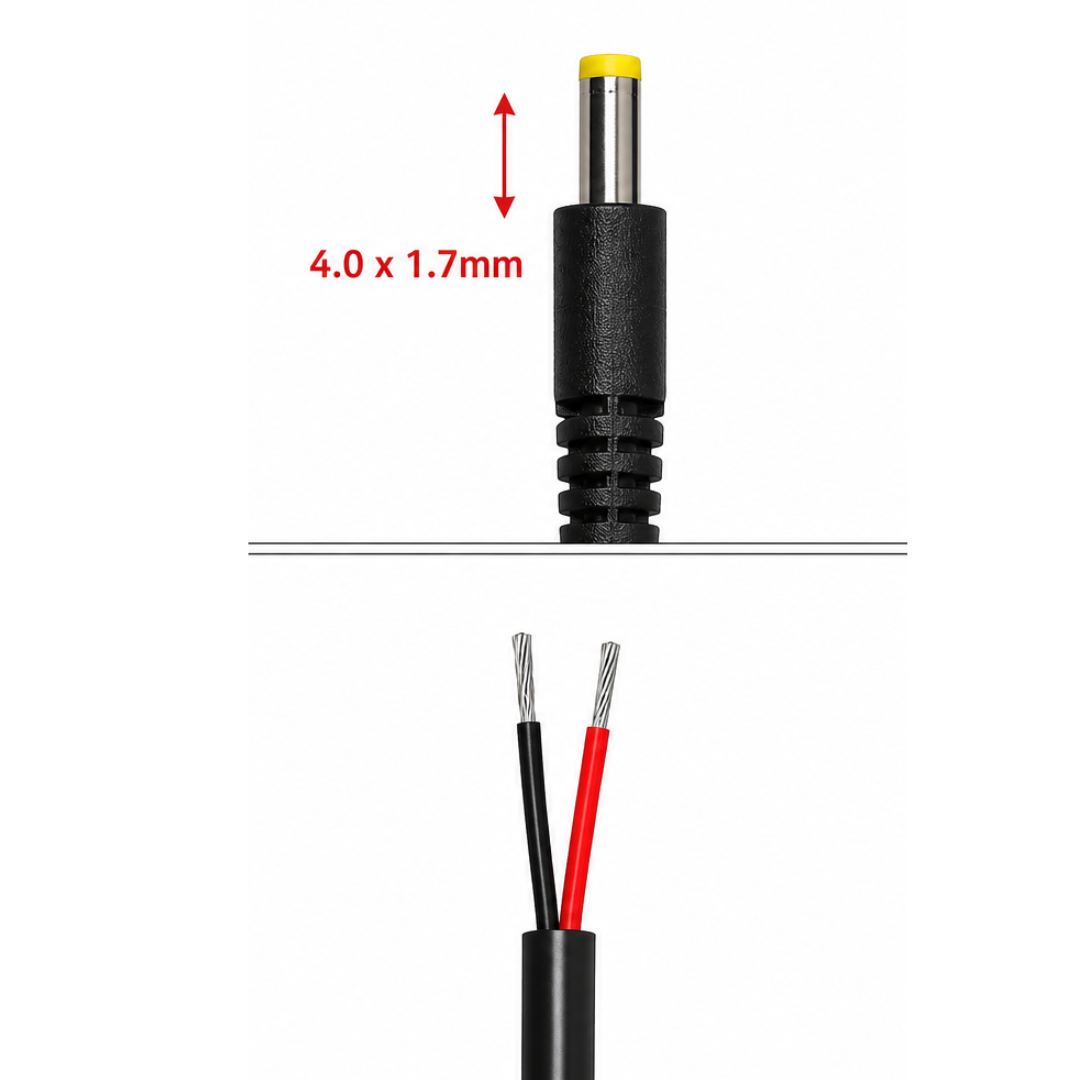 DC Male (4.0 x 1.7)mm to Pigtail Open Ended Power Cable 1.2m for CCTV, Router, LED & DIY Electronics