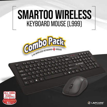 Lapcare Smartoo 2.4ghz Wireless Keyboard and Mouse Combo |Anto Sleep Funtion | Plug and Play Nano Receiver with USB Dongle |1200 DPI Optical Mouse|Black