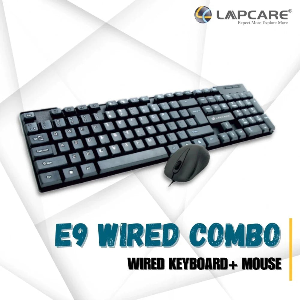 Lapcare E9 Wired Combo-Wired Keyboard and Mouse Set-USB, Ergonomic Design- Black