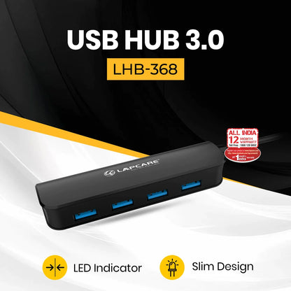 LAPCARE LHB-368 USB 3.0 4 Port HUB with 30cm Cable (Black)