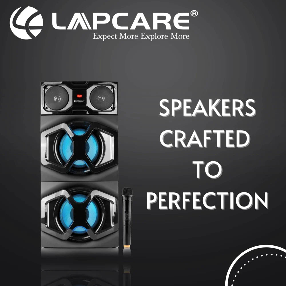 LAPCARE Beast LTS300 120 Watt, Tower Speaker,Bluetooth,Aux,USB,FM,RGB Lights,Wireless Mic with Remote (Black)