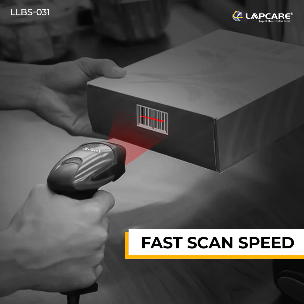 Lapcare 2D Wired Laser Barcode Scanner BIS Approved,High Speed for POS System Supermarket,CMOS Image Sensor,