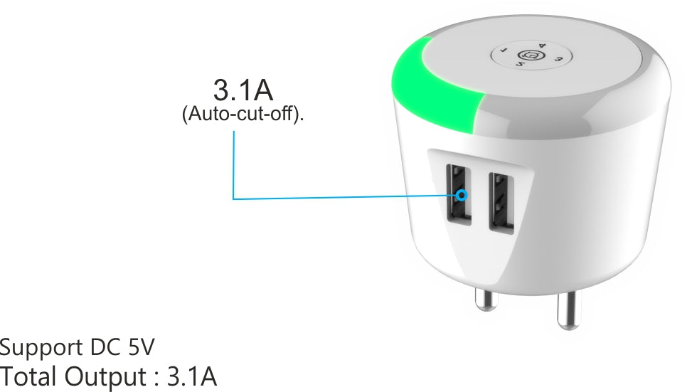 Portronics Adapto 469 Wall Charger with Safe Time Control Auto Cut-Off, LED Indicator, Smart Plug, 3.1A Quick Charging Dual USB Port (White)