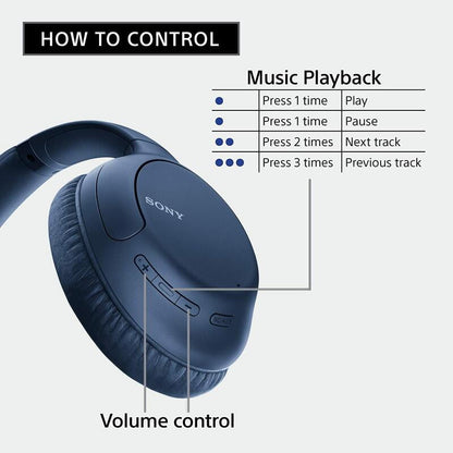 Sony WH-CH710N Active Noise Cancelling Wireless Bluetooth Over The Ear Headphones (Blue)