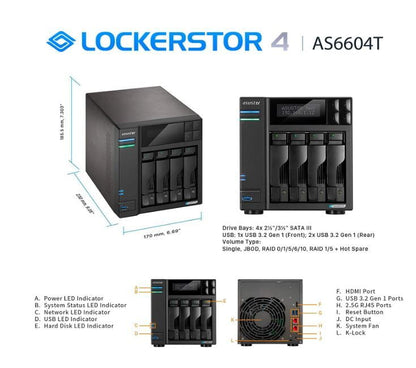 Asustor Lockerstor 4 AS6604T - 4 Bay NAS,Network Attached Storage-Diskless