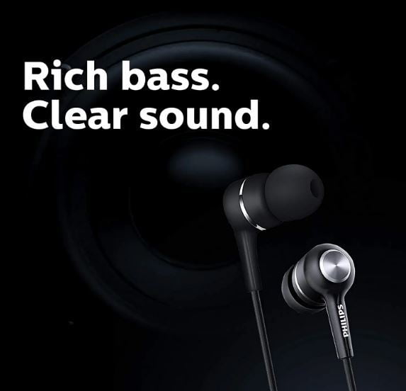 Philips Audio SHE1505BK Wired in Ear Earphones with Mic (Black)