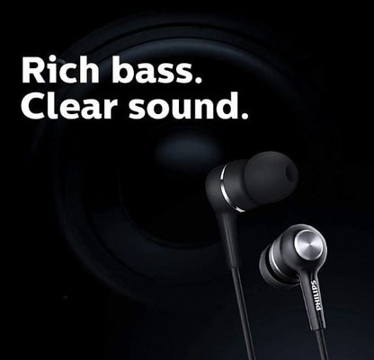 Philips Audio SHE1505BK Wired in Ear Earphones with Mic (Black)