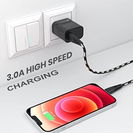 Portronics Konnect Spydr 8 Pin Cable with 3.0A Output, Fast Data Sync, 2M Length, Nylon Braided, Tangle Resistance (Black)