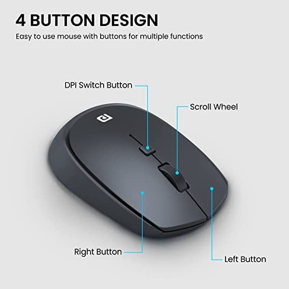 Portronics Toad 23 Wireless Optical Mouse with 2.4GHz, USB Nano Dongle, Click Wheel, Adjustable DPI (Black)