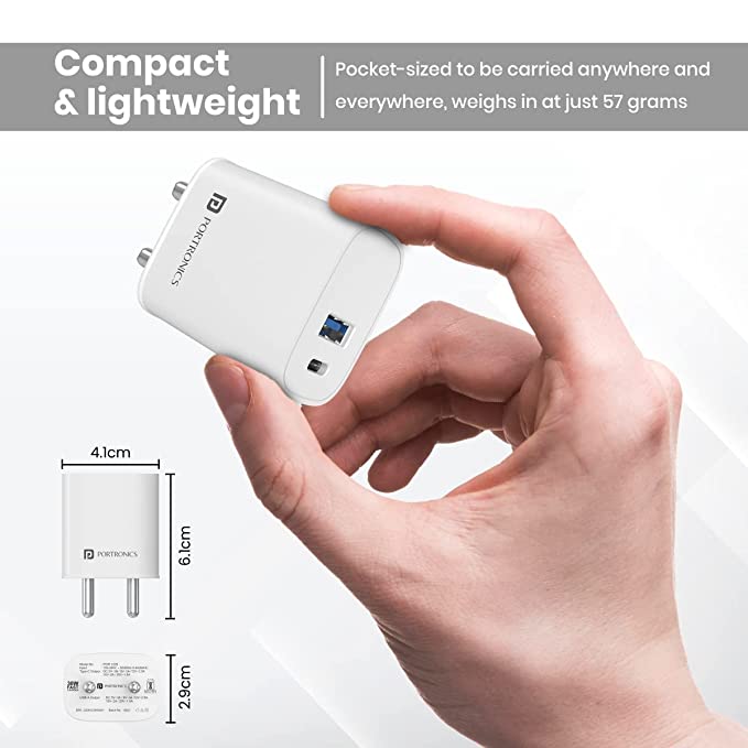 Portronics Adapto 30 30W Dual Output (Type C + USB A) Mobile Adapter