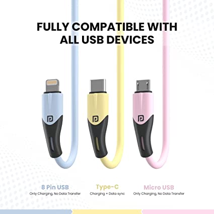 Portronics Konnect 3 Way 3-in-1 Multi Functional Cable (Micro USB+8Pin+Type C) 3Amp 1.2m Length