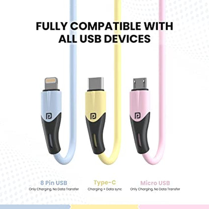 Portronics Konnect 3 Way 3-in-1 Multi Functional Cable (Micro USB+8Pin+Type C) 3Amp 1.2m Length