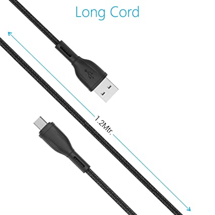 Portronics Konnect Plus 1.2M Fast Charging Micro USB Cable for Android Phones (Black)
