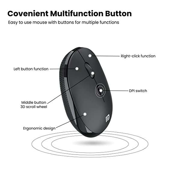 Portronics Toad 22 2.4Ghz Wireless Optical Mouse for Laptops/PC with USB Nano Dongle, Optical Orientation, Adjustable DPI