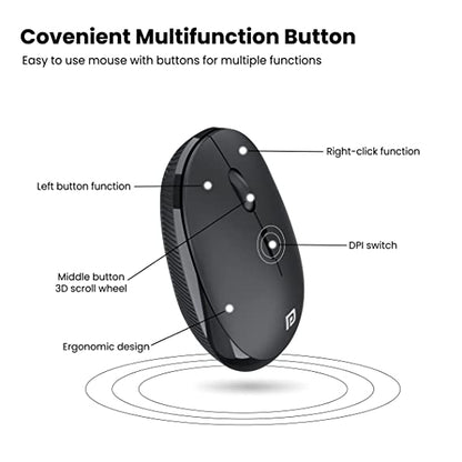 Portronics Toad 22 2.4Ghz Wireless Optical Mouse for Laptops/PC with USB Nano Dongle, Optical Orientation, Adjustable DPI
