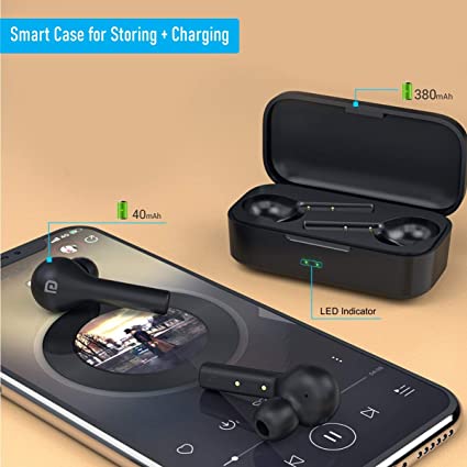 Portronics Harmonics Twins II POR-1050, Small Sized HD True Wireless Stereo Earbuds with Extra Bass, LED Indicator, Bluetooth 5.0