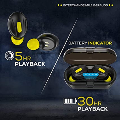 WeCool Moonwalk Mini Earbuds with Magnetic Charging Case, 30 Hours Playtime (Black and Yellow)