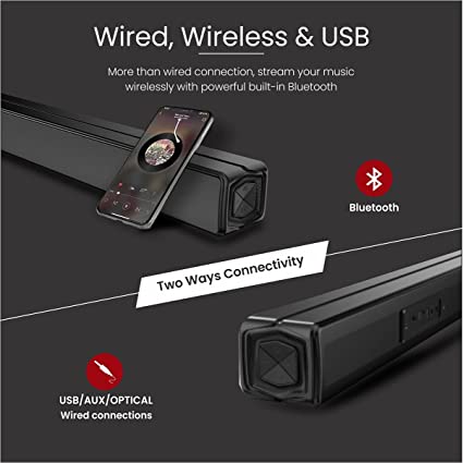 Portronics Pure Sound 1 60W Wireless Soundbar with Extra Bass & Latest Bluetooth 5.0 I 3.5mm Aux-in