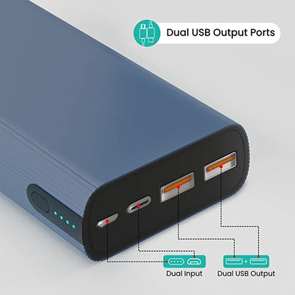 Portronics Power 45 20000mAh Power Bank for Laptop/Mobile with 45W Fast Charging, Dual Input(Type C + Micro USB) & Triple Output