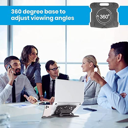 Portronics My Buddy Hexa 22 Adjustable Laptop Stand with Mobile Holder Ventilated Portable Foldable Compatible for 39.62cm (15.6 inch) Laptops (Black)