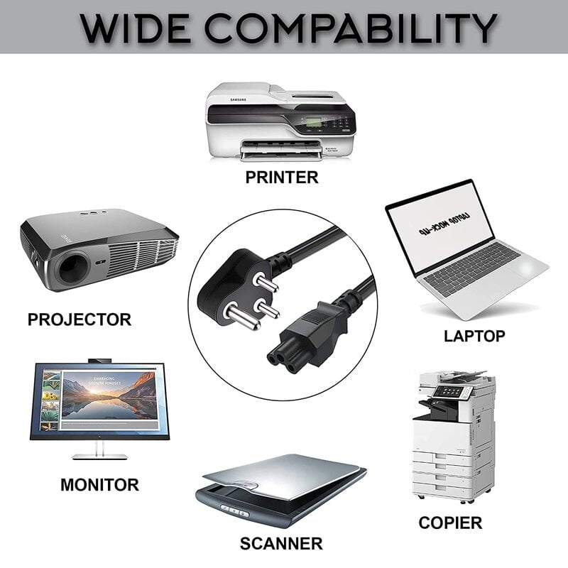 Laptop Power Cable Cord 1.2 Mtr 3 Pin Adapter Heavy Duty (Black)