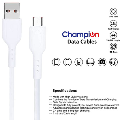 Champion USB to Type-C 3Amp Data Sync & Charging Cable PVC for all Android & USB Type-C Devices (White)