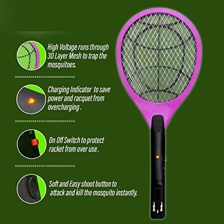 Champion Rechargeable Electric Mosquito Racket Bat - Indoor & Outdoor Insect Killer (Multicolor)