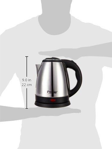 Prestige 1.5 Litres Electric Kettle (PKOSS 1.5)|1500W | Automatic Cut-off | Stainless Steel | Rotatable Base | Power Indicator | Single-Touch Lid Locking| Silver - Black
