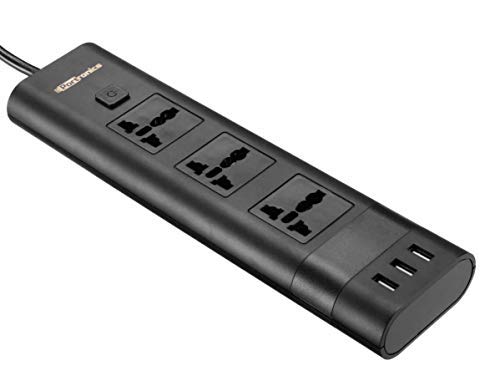 Portronics POR-1347 5A 5 Volts 2500 Watts Electrical Universal Sockets and 3 USB Ports Power Plate II (Black)