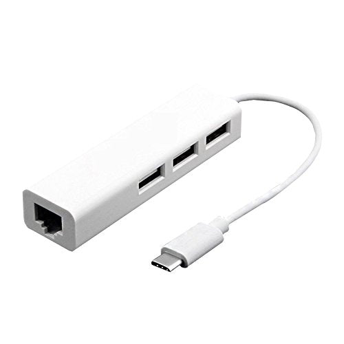 Type C to LAN Macbook Fast Ethernet Adapter USB 2.0 3 Port HUB RJ45 100Mbps for MacBook (White)